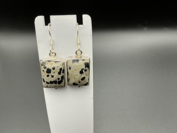 Sterling silver Dalmatian gem slice drop earrings - Image 2