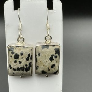 Sterling silver Dalmatian gem slice drop earrings