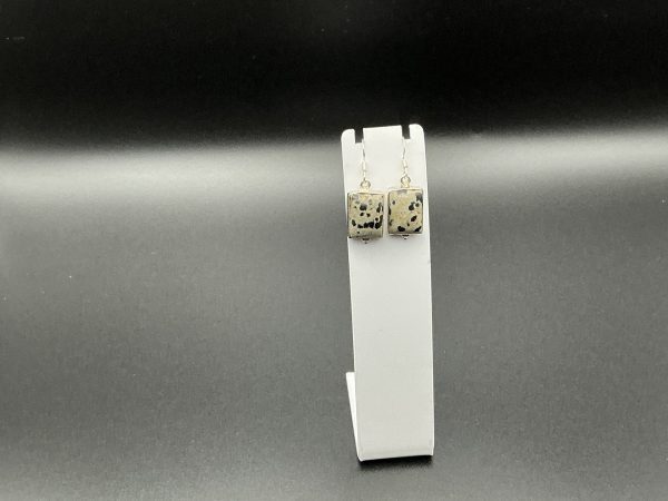 Sterling silver Dalmatian gem slice drop earrings - Image 3