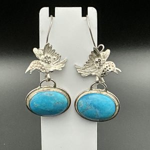 Vintage turquoise drop earrings with sterling silver birds