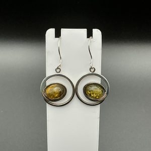 Beautiful sterling silver green amber drop earrings