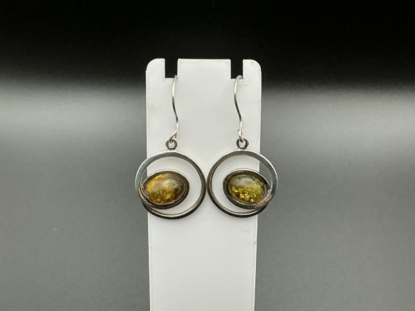 Beautiful sterling silver green amber drop earrings