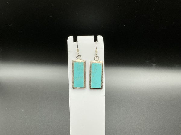 Sterling silver rectangular turquoise drop earrings - Image 2