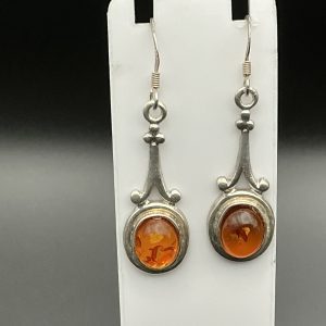 Sterling silver vintage amber drop earrings