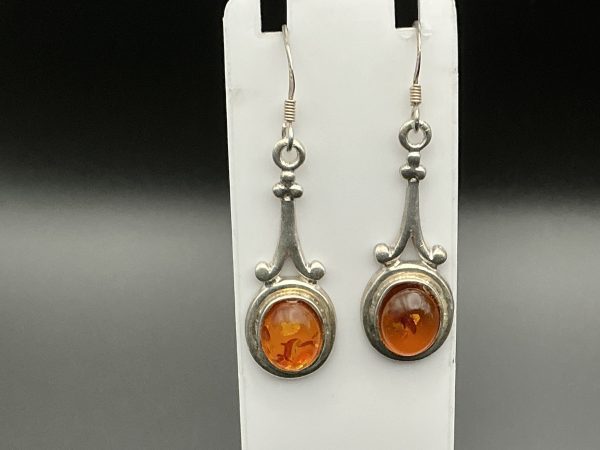 Sterling silver vintage amber drop earrings