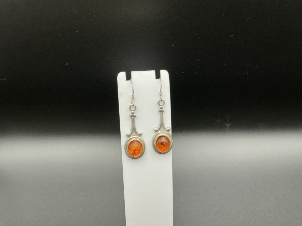 Sterling silver vintage amber drop earrings - Image 2