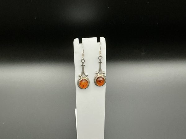 Sterling silver vintage amber drop earrings - Image 3