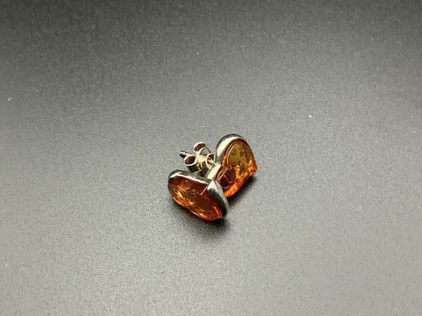 Sterling silver Amber heart shaped studs - Image 2