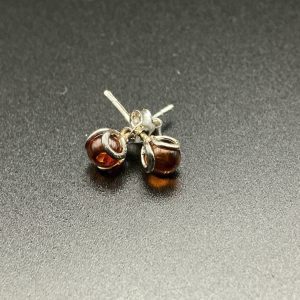 Small sterling silver amber studs