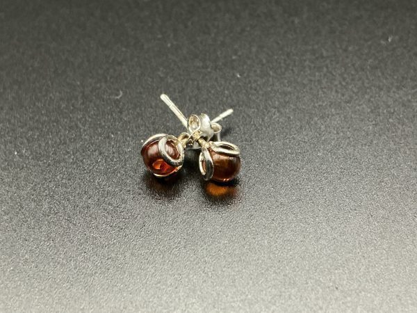 Small sterling silver amber studs