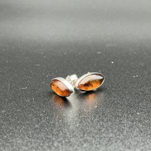 Sterling silver oval amber studs