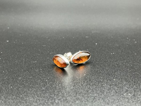 Sterling silver oval amber studs