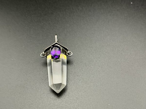 Clear crystal and amethyst sterling silver pendant - Image 2