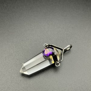 Clear crystal and amethyst sterling silver pendant