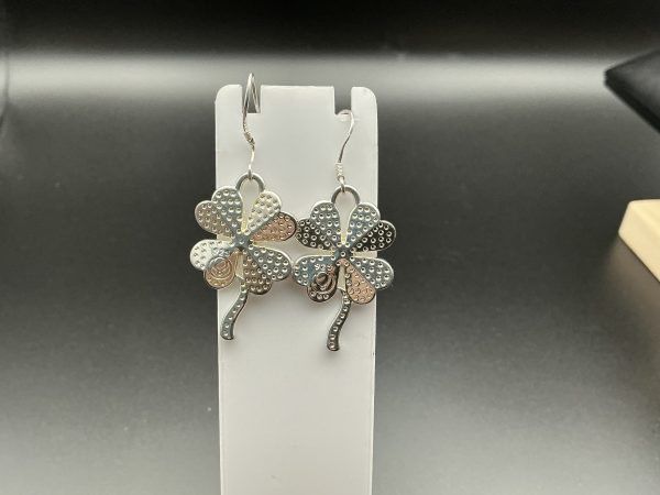 Sterling silver four leaf clover drop earrings - Image 3
