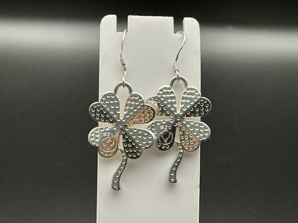 Sterling silver four leaf clover drop earrings - Image 2