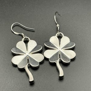 Sterling silver four leaf clover drop earrings