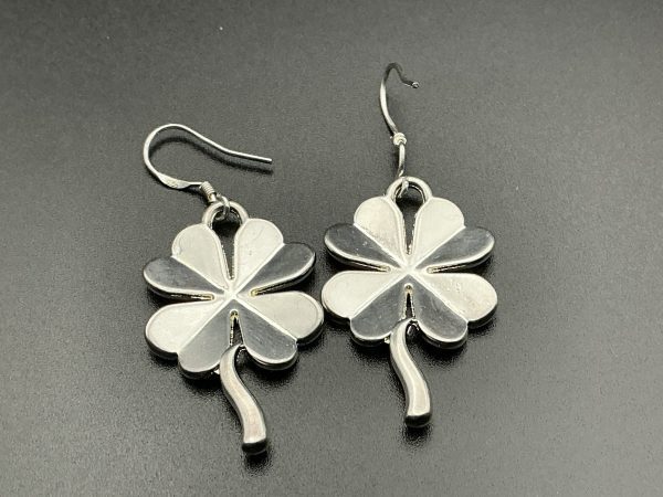 Sterling silver four leaf clover drop earrings