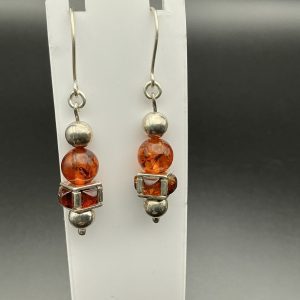 Sterling silver amber drop earrings