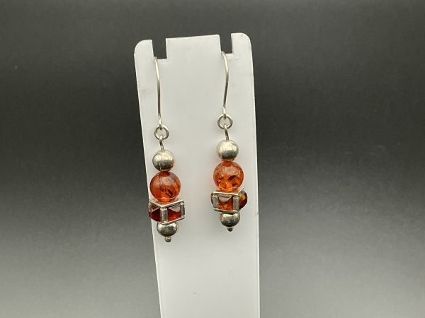 Sterling silver amber drop earrings - Image 2