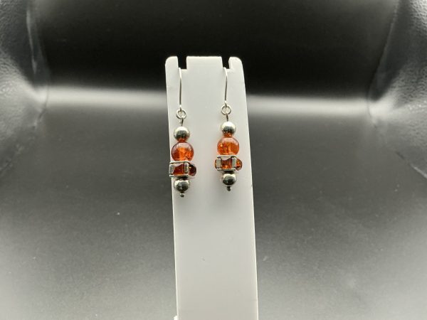 Sterling silver amber drop earrings - Image 3