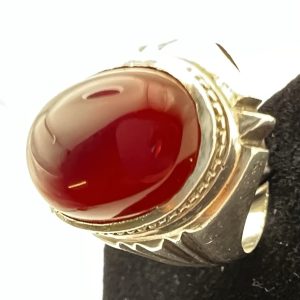 Natural Yemeni Deep Red Aqeeq Ring – Sterling Silver 925 – Vintage Men’s Red Agate – Size U – 9.35g