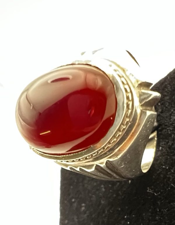 Natural Yemeni Deep Red Aqeeq Sterling Silver 925 vintage Red Agate Mens Ring