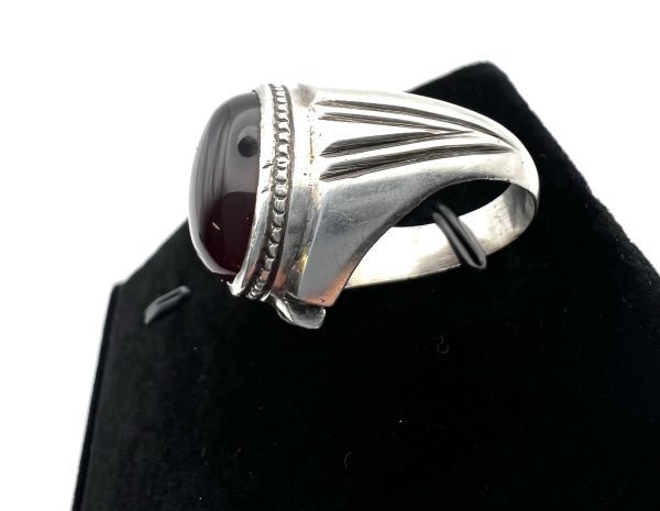Natural Yemeni Deep Red Aqeeq Sterling Silver 925 vintage Red Agate Mens Ring - Image 5
