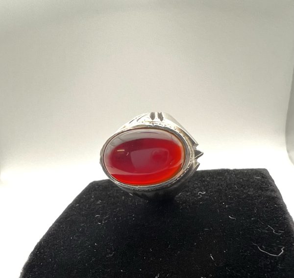 Natural Yemeni Deep Red Aqeeq Sterling Silver 925 vintage Red Agate Mens Ring - Image 3