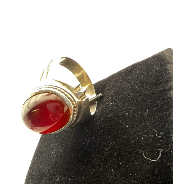 Natural Yemeni Deep Red Aqeeq Sterling Silver 925 vintage Red Agate Mens Ring - Image 6
