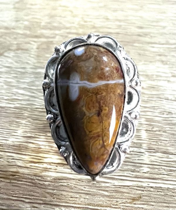 Natural Coffee Jasper Ring In 925 Sterling Silver