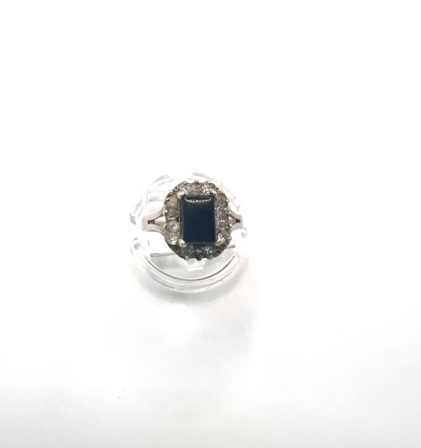 Vintage art deco onyx and Diamante silver ring - Image 4