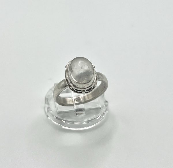 Artisan 900 Silver Clear Quartz Ring – Oval Cabochon, Size Q, 5.8g - Image 4