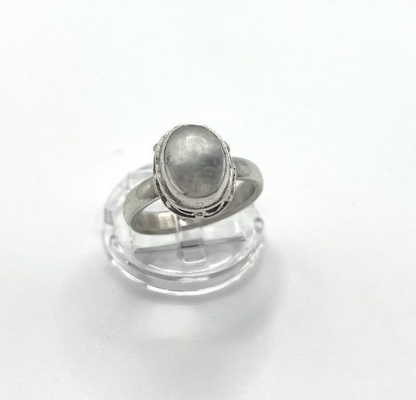 Artisan 900 Silver Clear Quartz Ring – Oval Cabochon, Size Q, 5.8g - Image 5