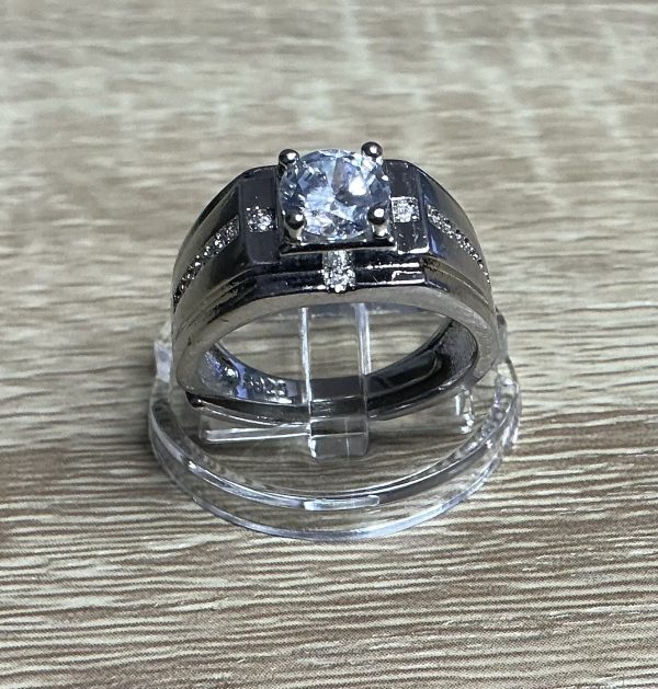 Chunky Silver men’s ring set with cubic zirconia - Image 3