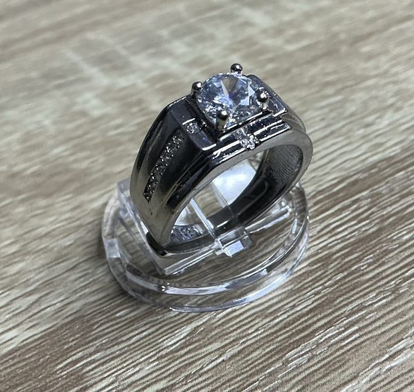 Chunky Silver men’s ring set with cubic zirconia - Image 2