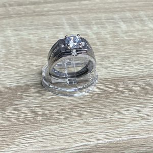 Chunky Silver men’s ring set with cubic zirconia