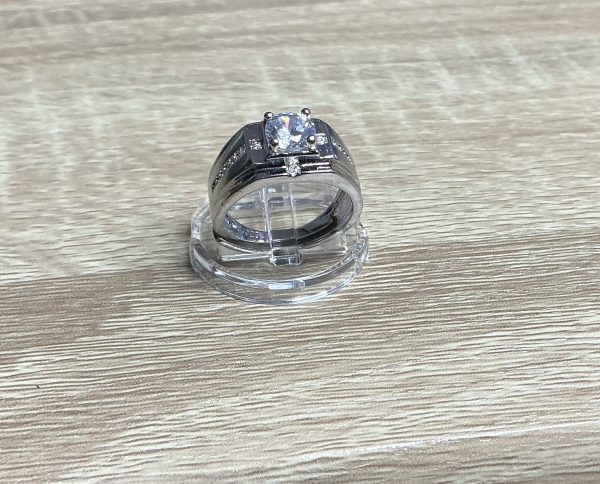 Chunky Silver men’s ring set with cubic zirconia