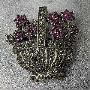 Antique silver Ruby and Marcasite brooch