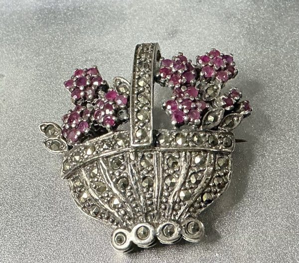 Antique silver Ruby and Marcasite brooch - Image 3