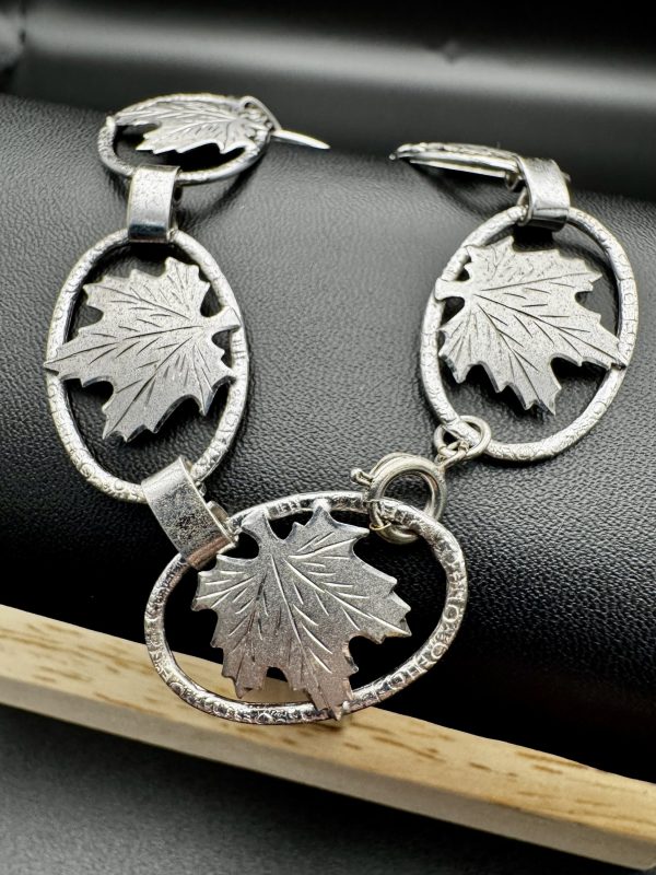 3 inch sterling silver maple leaf bracelet