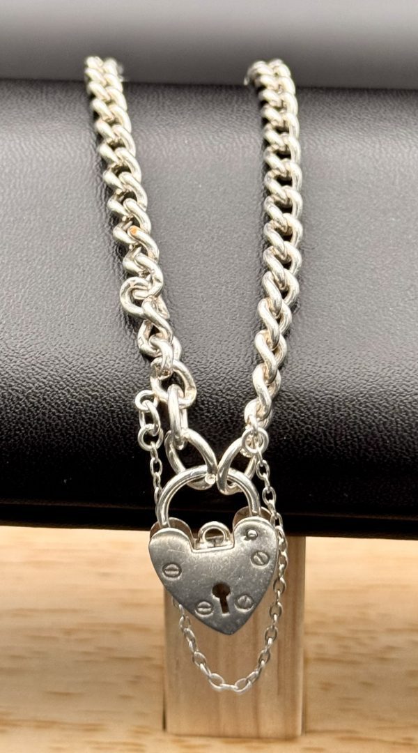 Stirling Silver charm bracelet with heart clasp - Image 2