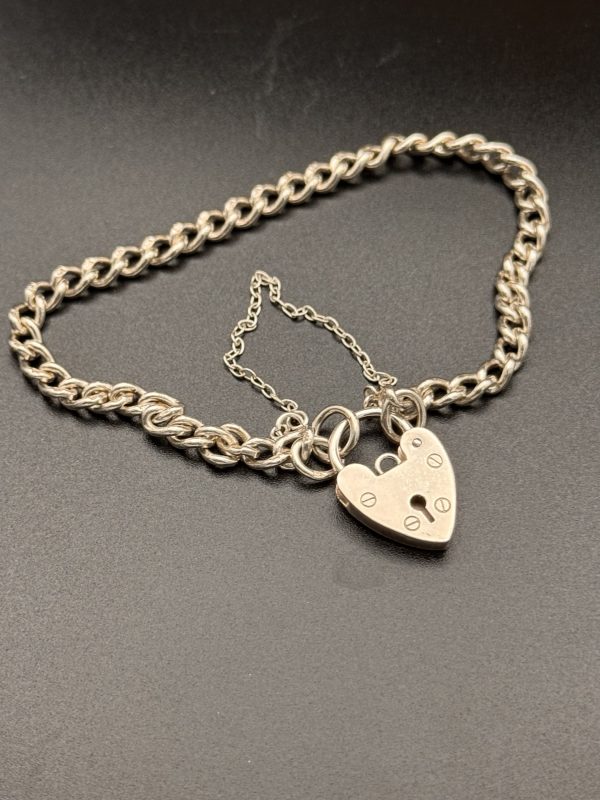 Stirling Silver charm bracelet with heart clasp - Image 3