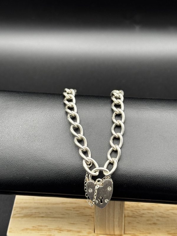 8” Sterling silver charm bracelet with heart locket - Image 2
