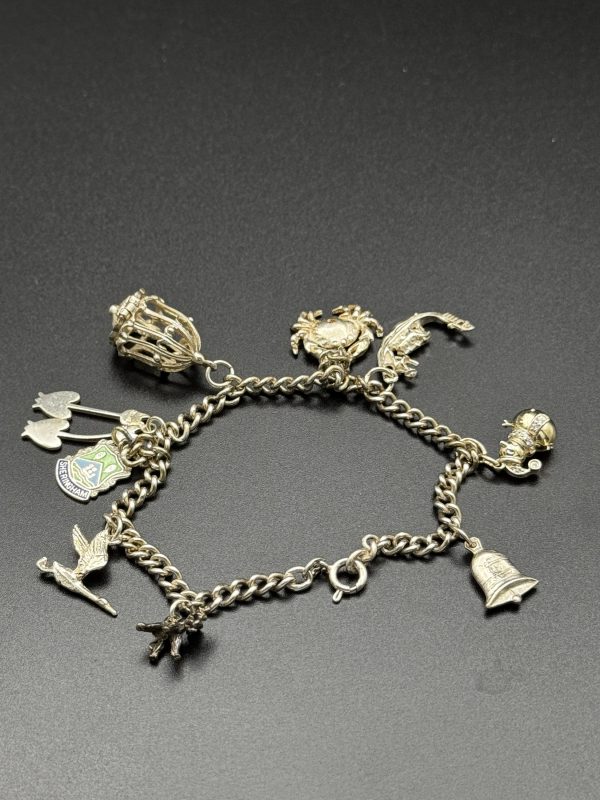 8” vintage sterling silver charm bracelet with nine charms - Image 3