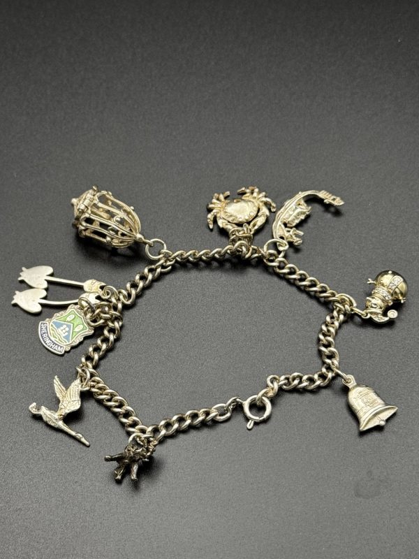 8” vintage sterling silver charm bracelet with nine charms