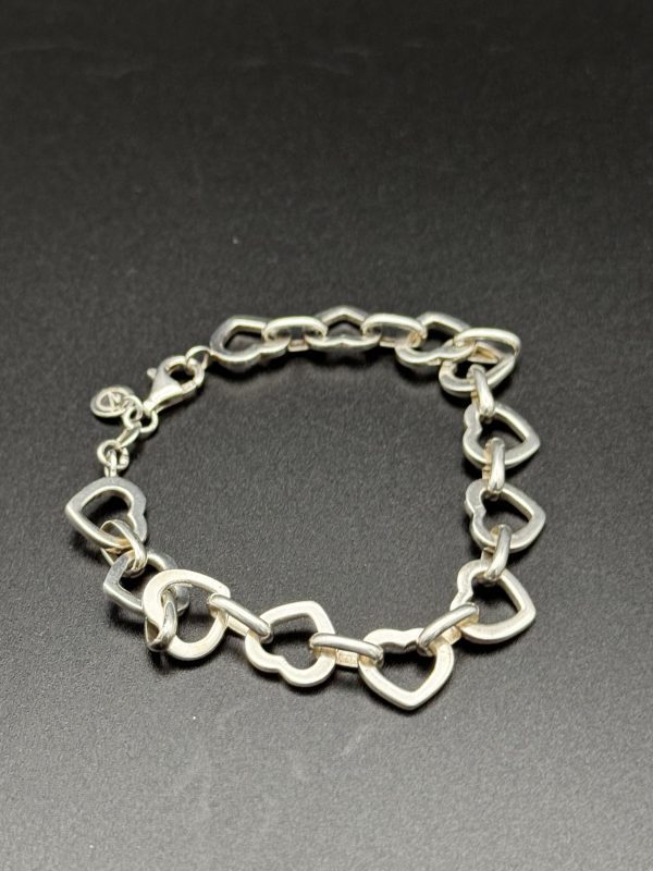 Sterling silver heart link bracelet. - Image 3
