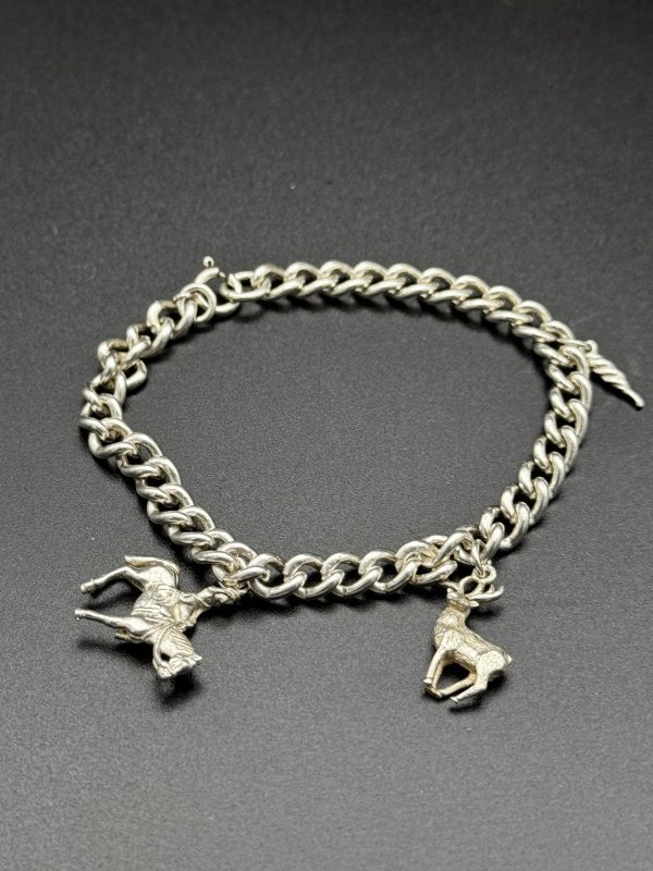 7” Sterling silver charm bracelet with horse and stag charm. - Image 2