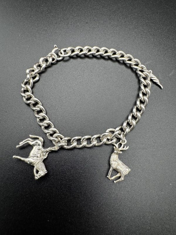 7” Sterling silver charm bracelet with horse and stag charm. - Image 3
