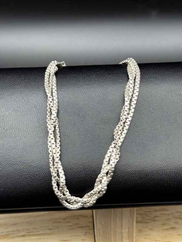 8” Three strand sterling silver box chain bracelet - Image 2